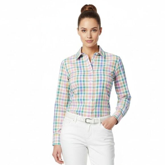 J. Crew Tops - J Crew White Plaid Gingham Cotton Long Sleeve Button Down Shirt Top NEW S